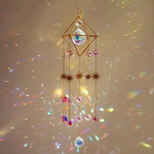 HDCRYSTALGIFTS 17Inch Crystal Prisms Suncatcher for Window Hanging Gold-Plated C