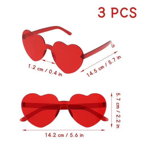 3pcs Heart Shaped Sunglasses Red Heart Glasses Party Favors Beach Camping - Bild 4 von 12