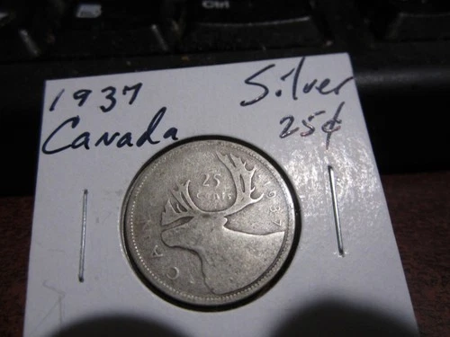 Canada 1937 - 25 Cent Quarter Canadian Coin - 80% Silver