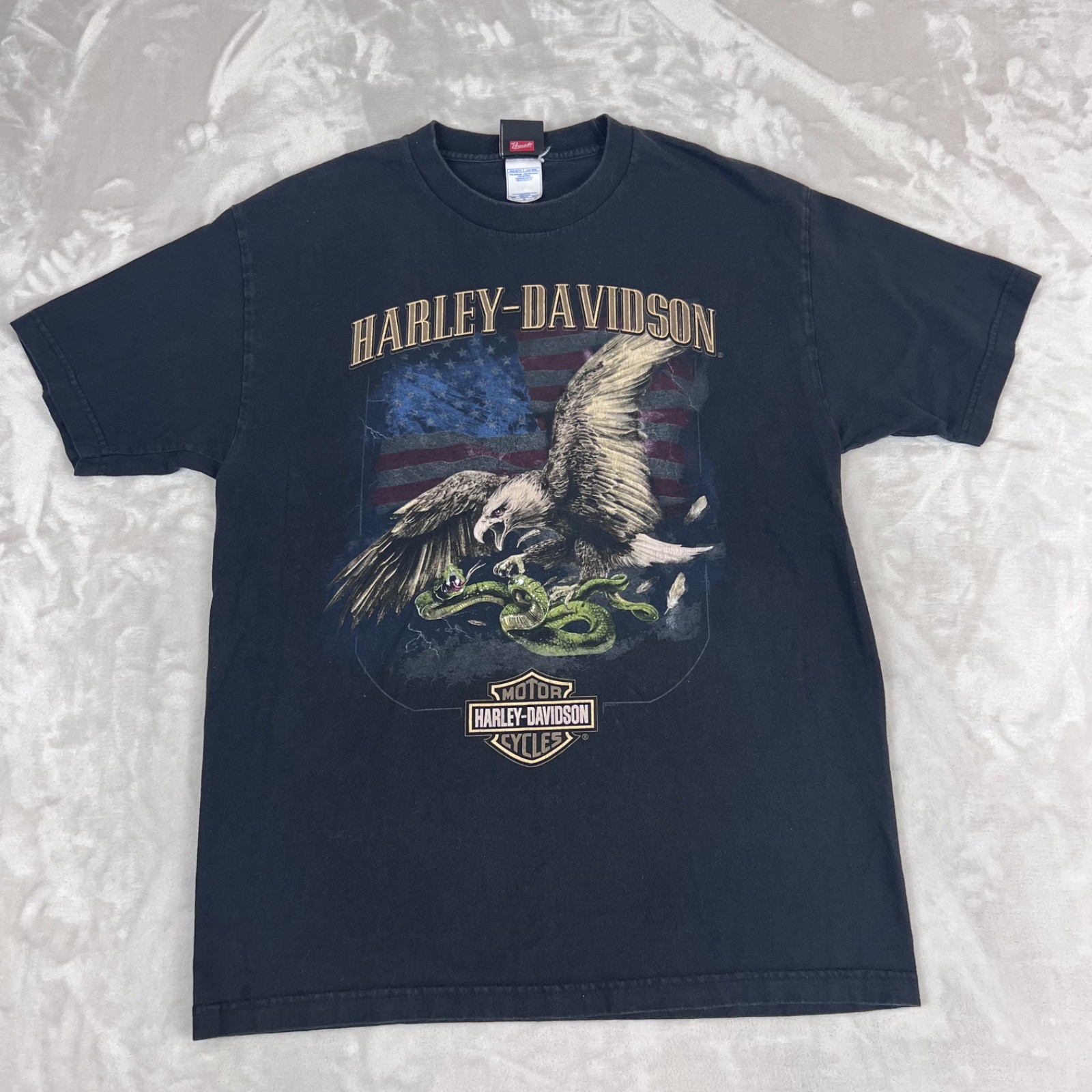 Y2K Harley Davidson Shirt Mens Large Eagle Snake Graphic USA Made Biker Moto