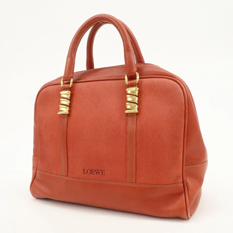 LOEWE Velazquez Leather Hand Bag Boston Bag Orange Authentic Used F/S - Image 3 of 4