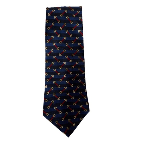 Tommy Hilfiger Silk Neck Tie Blue Horsebit Design Print 4" Wide