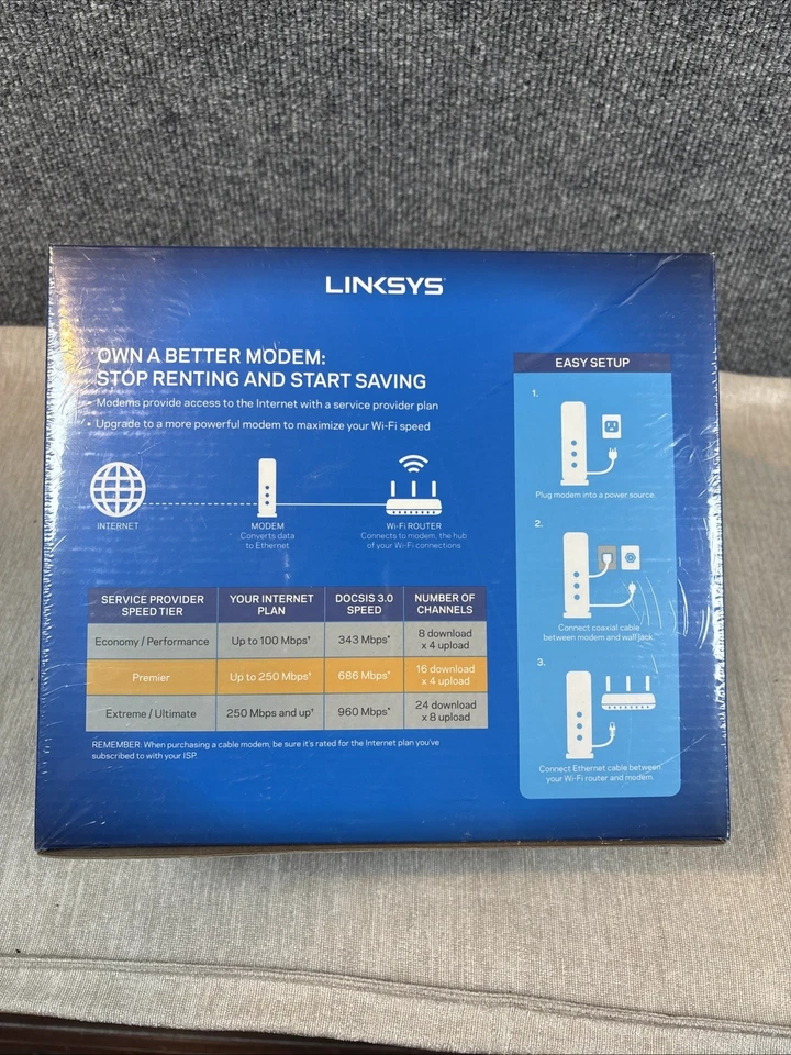 LINKSYS 16 x 4 Cable Modem | 16 x 4 Bonded Channels | DOCSIS 3.0 | CM3016 - Image 4 of 4