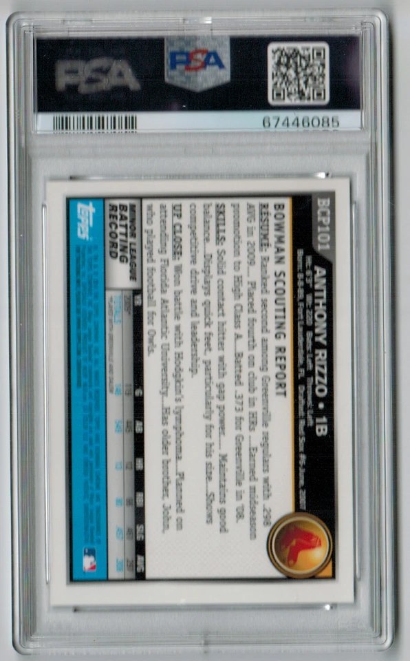 2010 1st Bowman Chrome Prospects Auto Anthony Rizzo PSA 9 BCP101 - Image 2 of 2