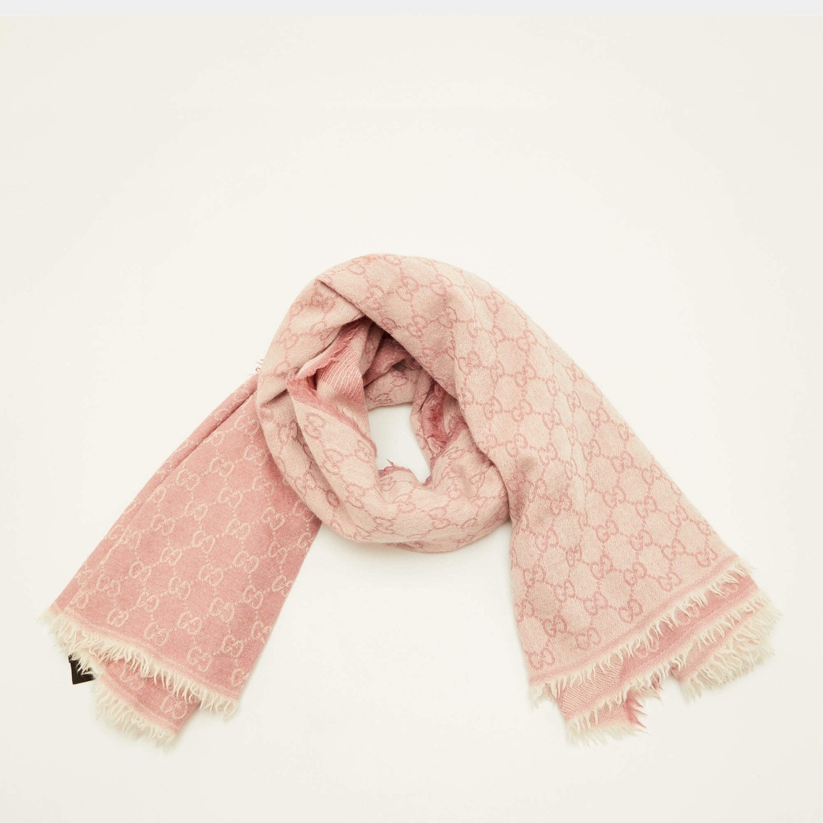 Gucci Peach GG Jacquard Wool Blend Fringed Scarf | eBay