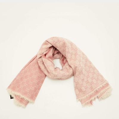 Gucci Peach GG Jacquard Wool Blend Fringed Scarf | eBay