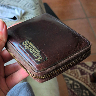 Superdry Herren Geldbörse Leder Braun mit Reißverschluss & Logo