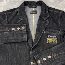 WRANGLER Denim Blazer Men's Medium Equip ‘47 Sport Coat Black Yellow Stitch Rare