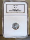 1943 United States Mercury Silver Dime NGC MS 66