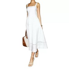 Women Reformation Linen Square Neck Backless Tank Midi Dress