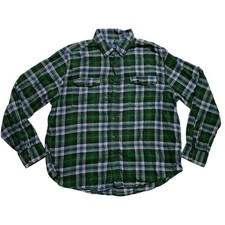 George Mens Long Sleeve Plaid Flannel Button Down Shirt Green Size XL