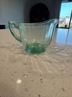Vintage 1930s Green Depression Glass Creamer Pitcher Uranium Glass 3” Creamer