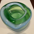 Vintage Hand Blown Murano Style Art Glass Ashtray/Bowl-1960’s Green And White