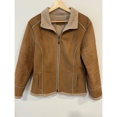 Per Una Marks & Spencer Faux Suede Jacket Womens Medium Tan Sherpa Lined Aviator