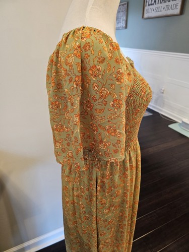 Heyson Floral Puff Sleeve Long Maxi Dress Size Large Smocked Cottagecore New Tag - Picture 4 of 10