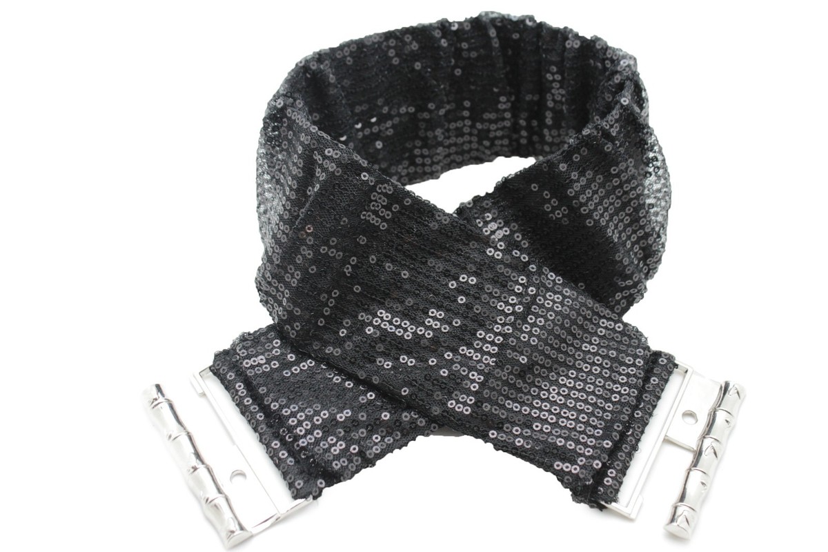 Women Black Sequins Fashion Stretch Waistband Belt Silver  display picture 1