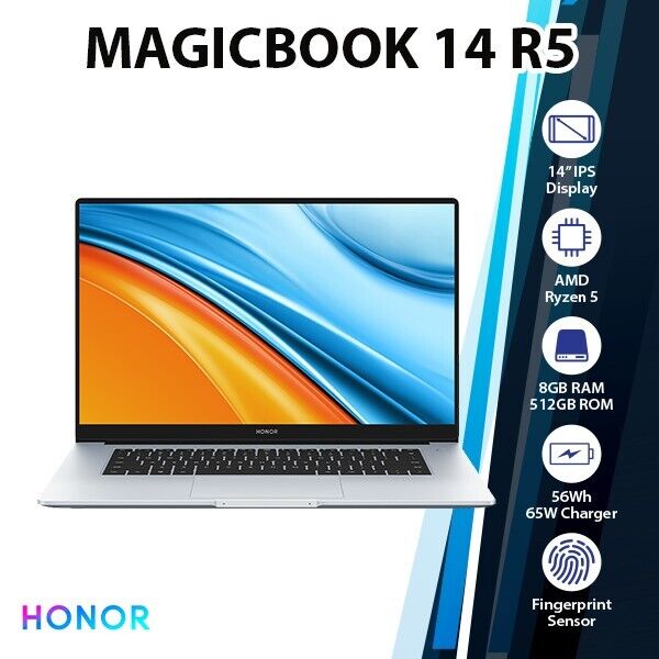 Honor MagicBook 14 AMD 8GB 512GB SSD AMD Ryzen 5 5500U Windows PC Laptop -SILVER