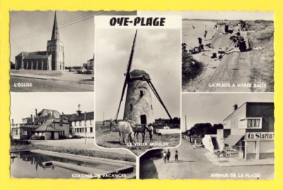 cpsm Souvenir de OYE PLAGE (kein Calais) Kirche Mühle Strand Café LA SLAVIA