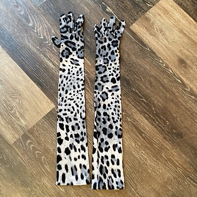 NWT DOLCE & GABBANA DG Blue/Grey Leopard Print Wool Long Gloves