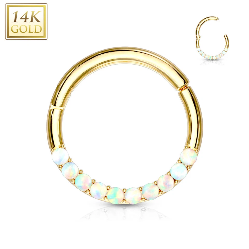 14K 纯金蛋白石内衬铰链段环 Septum Daith Tragus  — 第 3/4 张图片