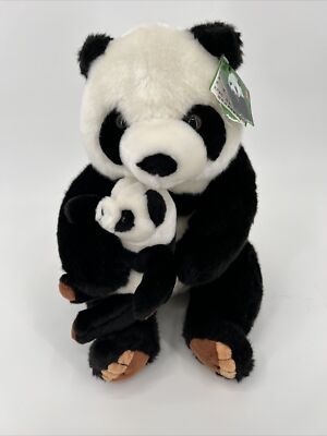 Rare Mother Panda With Baby Cub In Arms Plush from China 14  New - Super Cute