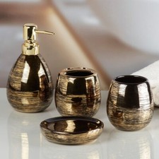 Ceramic Black/Gold Soap Dispenser and Bathroom Accessories Set for Home, 4 Pcs