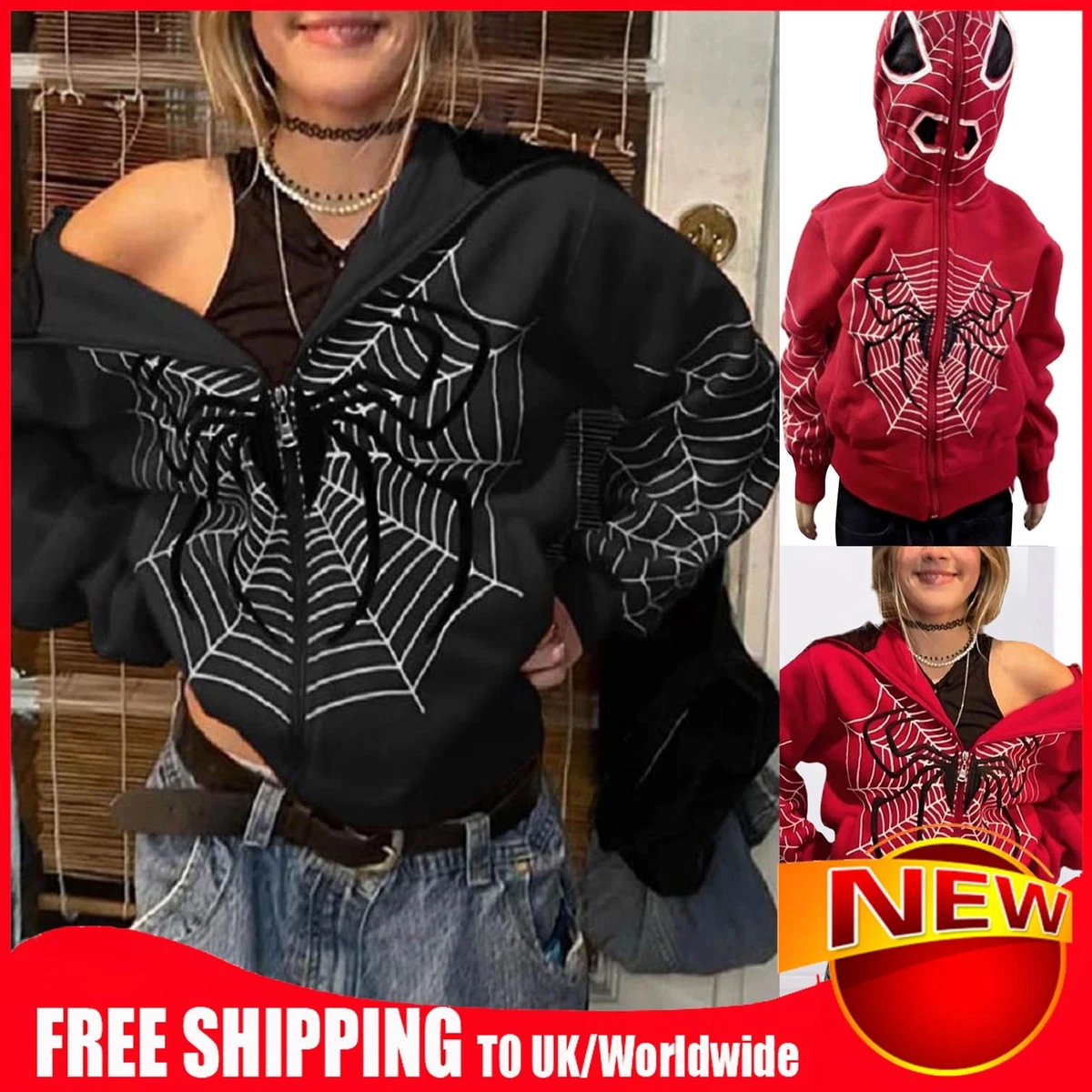Ladies Casual Clothes Spider Pattern Oversized Hoodies Y2K Style