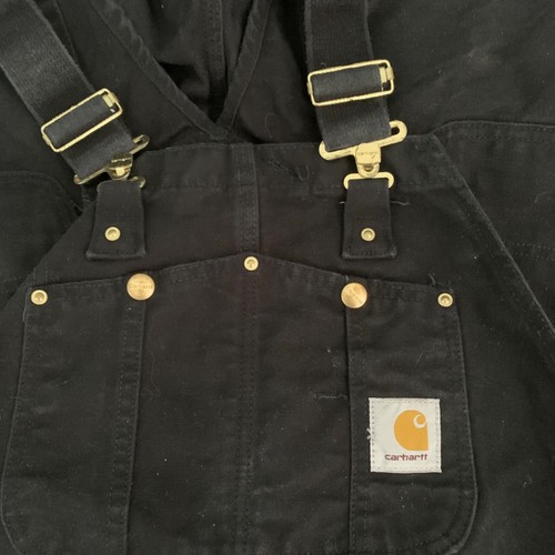 VTG Carhartt Black Bib Overalls Quilt Lined Double Knee Duck Canvas 40X30 EUC - Picture 2 of 13