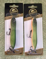 2 Baker Lures Top Water Bait 4” 1/2oz LED1S-TH003 Green Crackle Orange