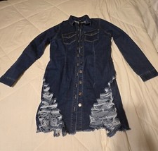 Fashionnova long sleeve blue jean distressed button down dress size 1X