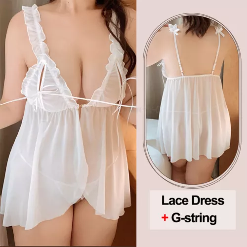 Dessous-Speghetti-Nachtwäsche-Sexy-Damen-Schlafanzug-Spitze-Babydoll-Nachtwäsche M-2XL - Bild 39 von 65