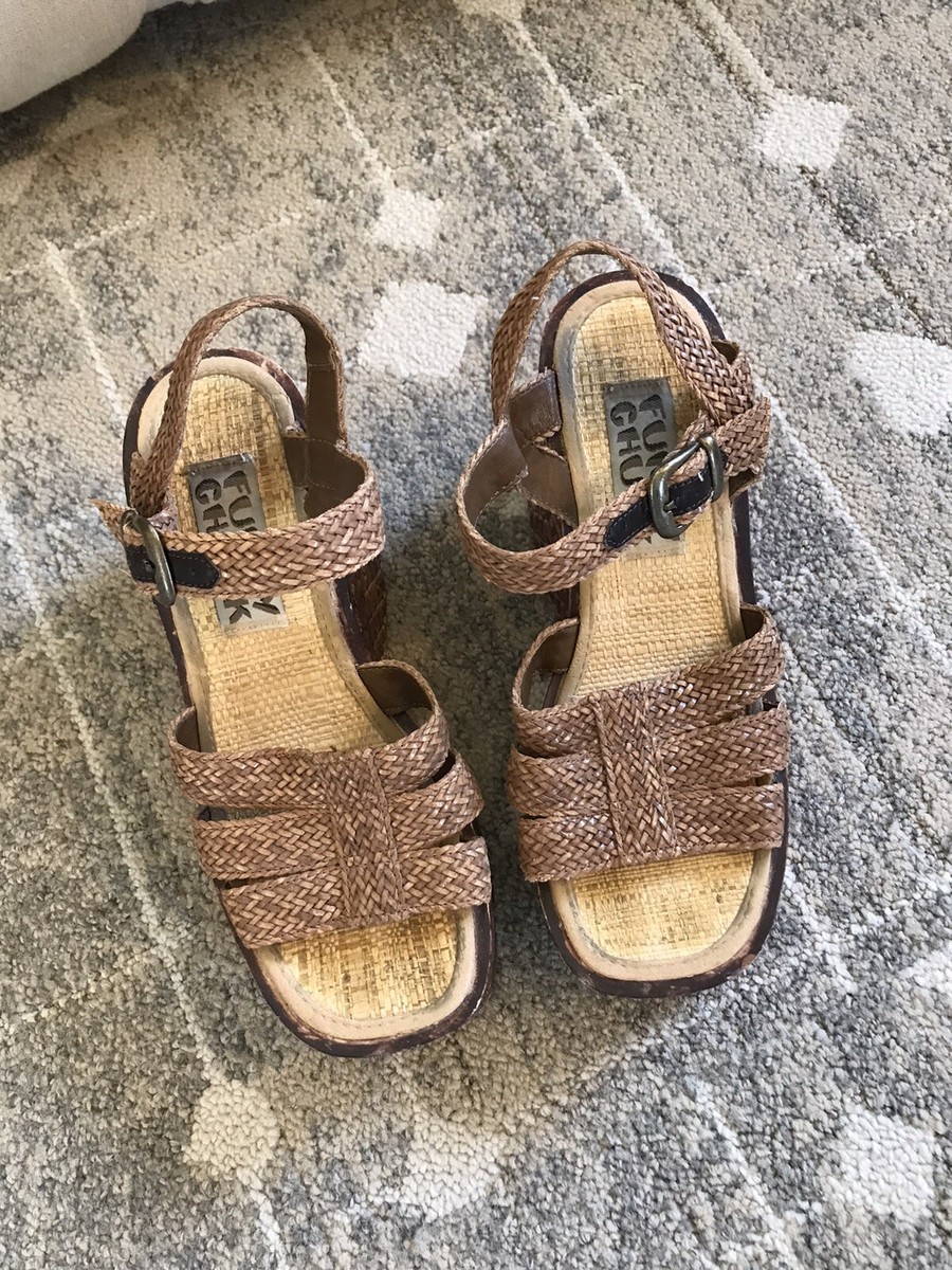 ファム Vintage 1970s Woven Platform Sandals Shoes Funky Chunky