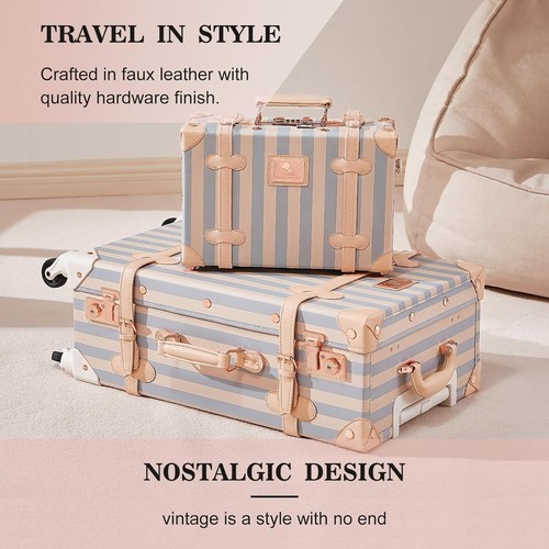 Spinner Wheels Vintage Luggage Set Handcraft Leather Suitcase TSA Lock for Women - Picture 23 of 40