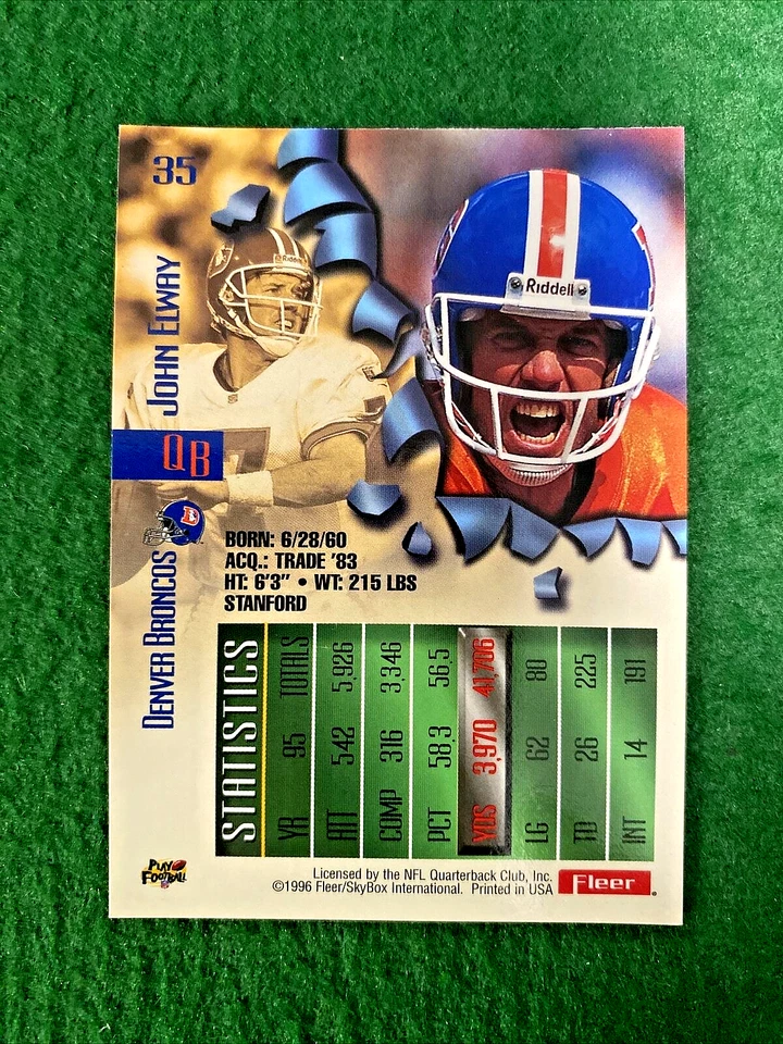 1996 Fleer Metal #35 SSP Foil John Elway Denver Broncos NFL - Image 3 of 3