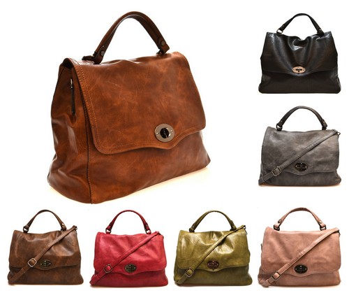 HAND BAG 2420 CUOIO NERO ROSSA Borsa Mano Tracolla Cartella Moda Donna  Postino | eBay