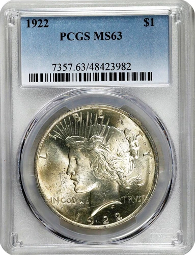 USA Peace Silver $1 Dollar 1922 PCGS: MS63 #C522