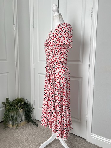 Talbots Womens Pink Red Floral Cascade Faux Wrap Ruffle Midi Dress Size 4 - Picture 6 of 17