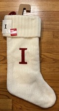 Letter Initial "I" 18" White Monogram Xmas Stocking Knitted Knit By: Target NWT