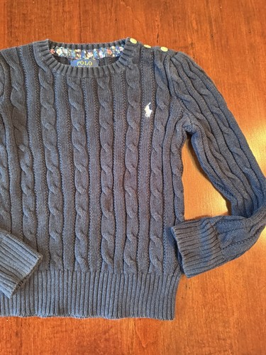 Polo Ralph Lauren Girls Cable-Knit Cotton Sweater Navy Blue Size 5 - Picture 2 of 8