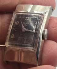 Rare Elgin 6524 Stainless Mens Watch Cal 673 For Repairs Thick Crystal 21mm...
