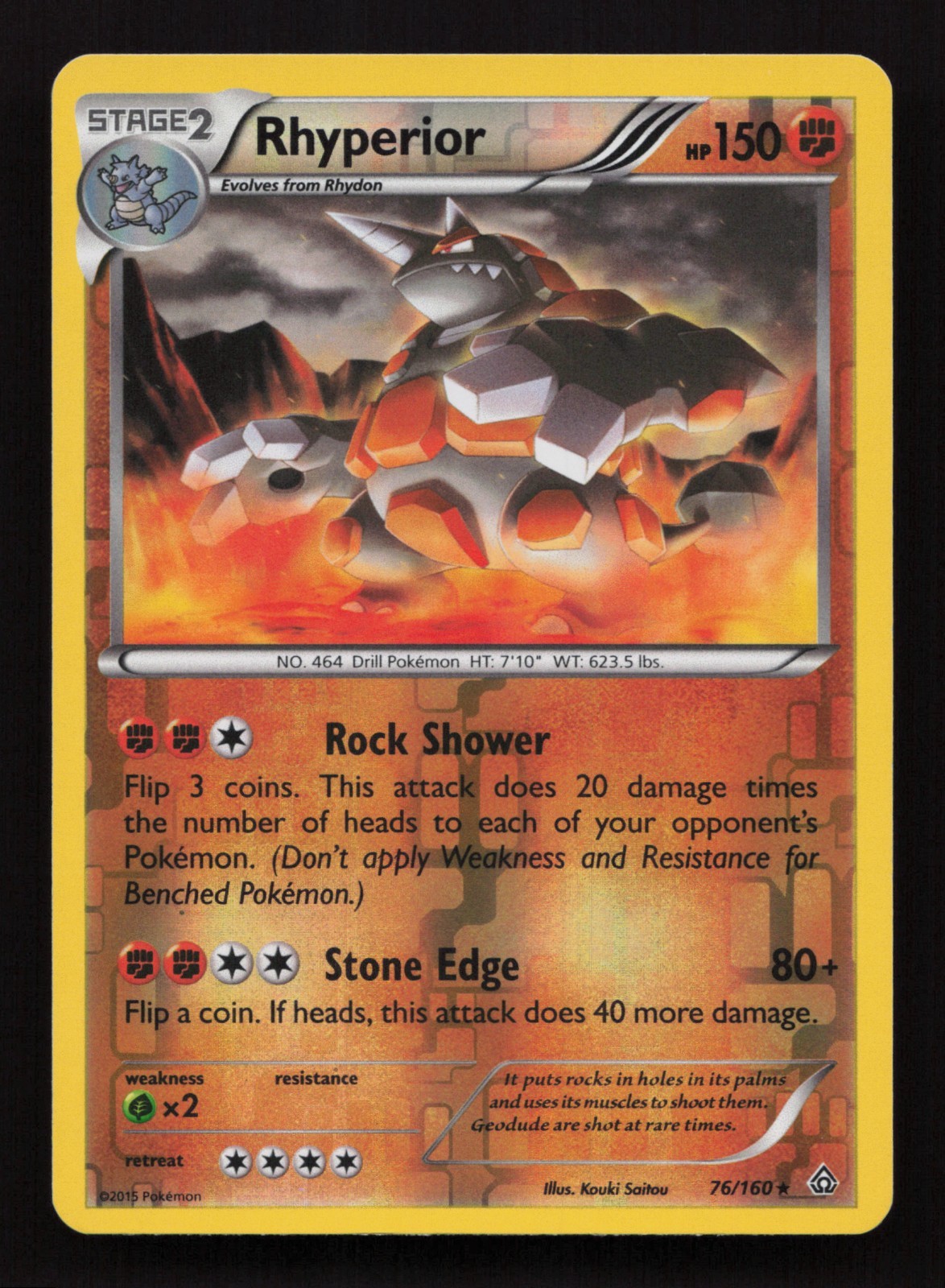 Pokemon Card Rhyperior Primal Clash Reverse Holo Rare 76/160 Near Mint