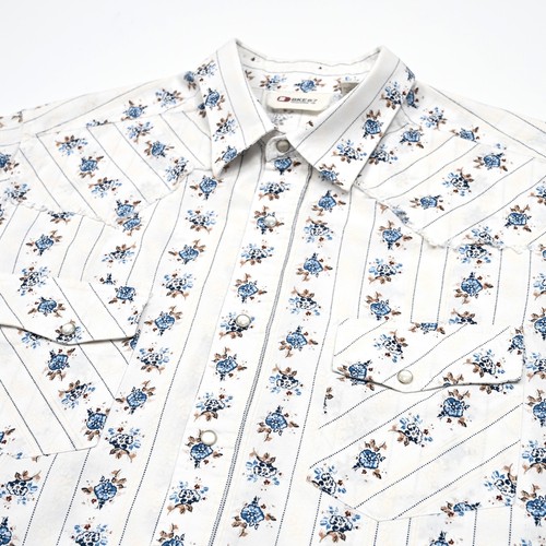 BKE 67 Mens Rodeo Floral Pearl Snap Button Up Short Sleeve Cowboy Western Pocket