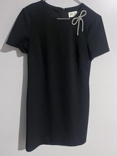 Eliza J Dress Womens 10 Black Sheath Knee Length Round Neck Lined Rhinestone