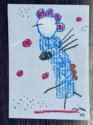 e9Art 5x7 'momma is like an angel, dancing in the rain' outsider art brut naive