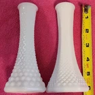 2 Vintage E O Brody Co Milk Glass Hobnail Diamond Pattern Hexagonal Base