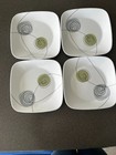 Set of 4 Corelle White Square Plates/W Black Green Scribble Dots 9" Square — photo 2