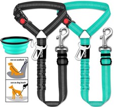 3 Piece Dog Car Seat Belt Set - Retractable Adjustable Pet Seatbelts for Vehi...