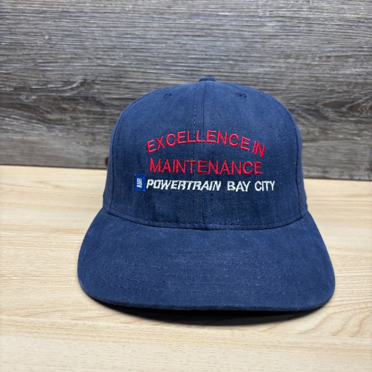 Vintage GM Powertrain Bay City Hat Cap Strap Back Blue Michigan General Motors
