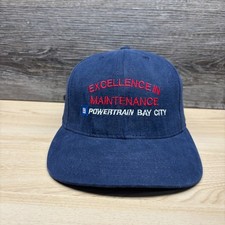 Vintage GM Powertrain Bay City Hat Cap Strap Back Blue Michigan General Motors