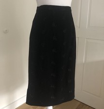 Vintage 1950s 1960s Black Pencil Skirt XS Wool Rose Embroidery Elegant Gothic